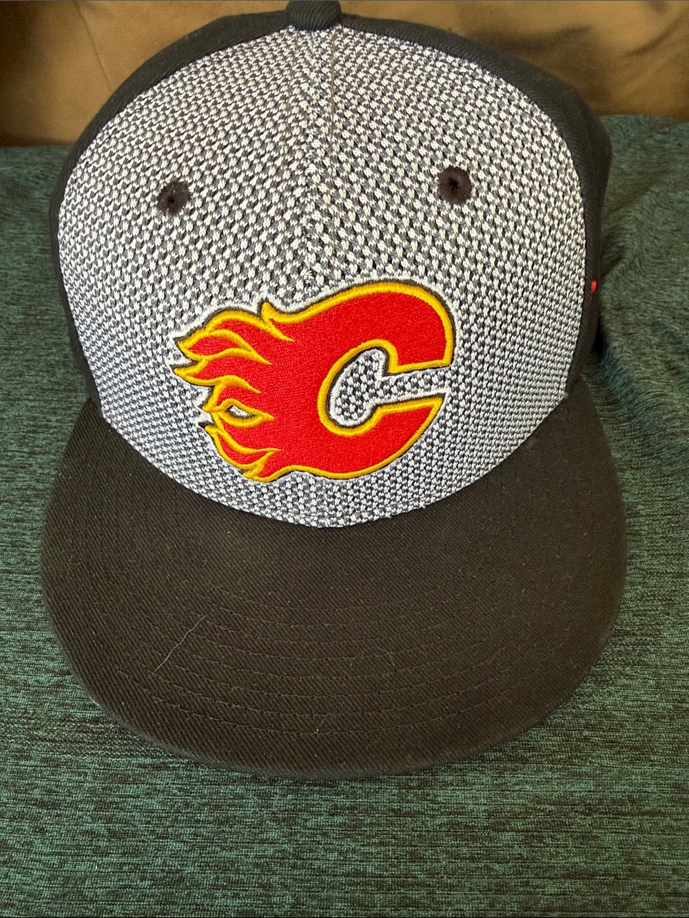 Fanatics Calgary Flames Black Gray Snapback Hat with Red Yellow Logo